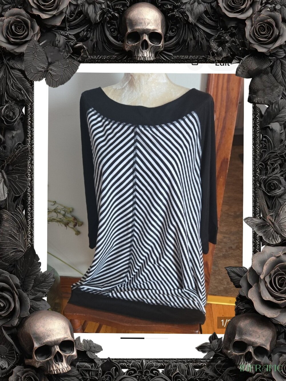 Catherines Black and White Striped Boatneck Top Size 0x